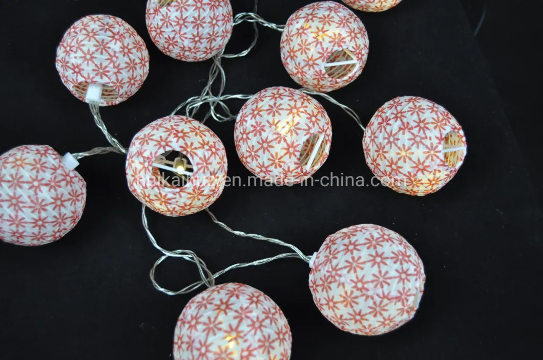 Printing Round Ball LED Battery Operate Indoor Paper String Light String Garland for Christmas Party