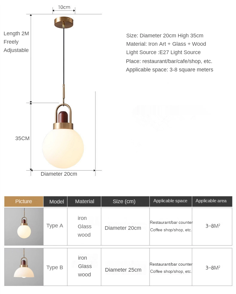 Industrial Glass Pendant Lights Nordic Design Wood Light Lamp Bedside Room Luxury Home Decor Pendant Lamp (WH-AP-186)